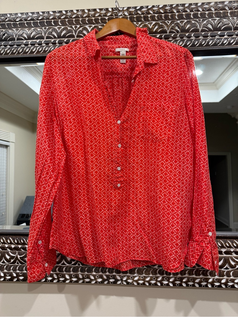 J. Crew Womens Red Geometric Print Long-Sleeve Shirt